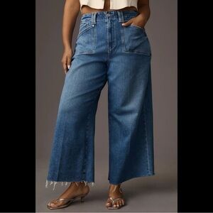 Anthropologie Paige Anessa High Rise Wide Leg Crop Jeans in Sunnie Distressed 18